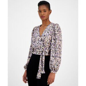 BOSS Orange Women's Banella Abstract-Print Tie-Hem Top Size XXL Purple MSRP $148